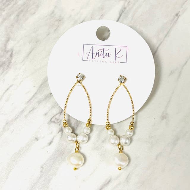Anita K By Blushing Pink - Brushed Gold Pearl Earring