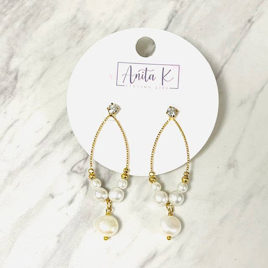 Anita K By Blushing Pink - Brushed Gold Pearl Earring