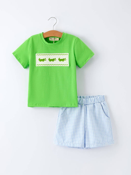 Toddler Boys Summer Crocodile Plaid Shorts Set