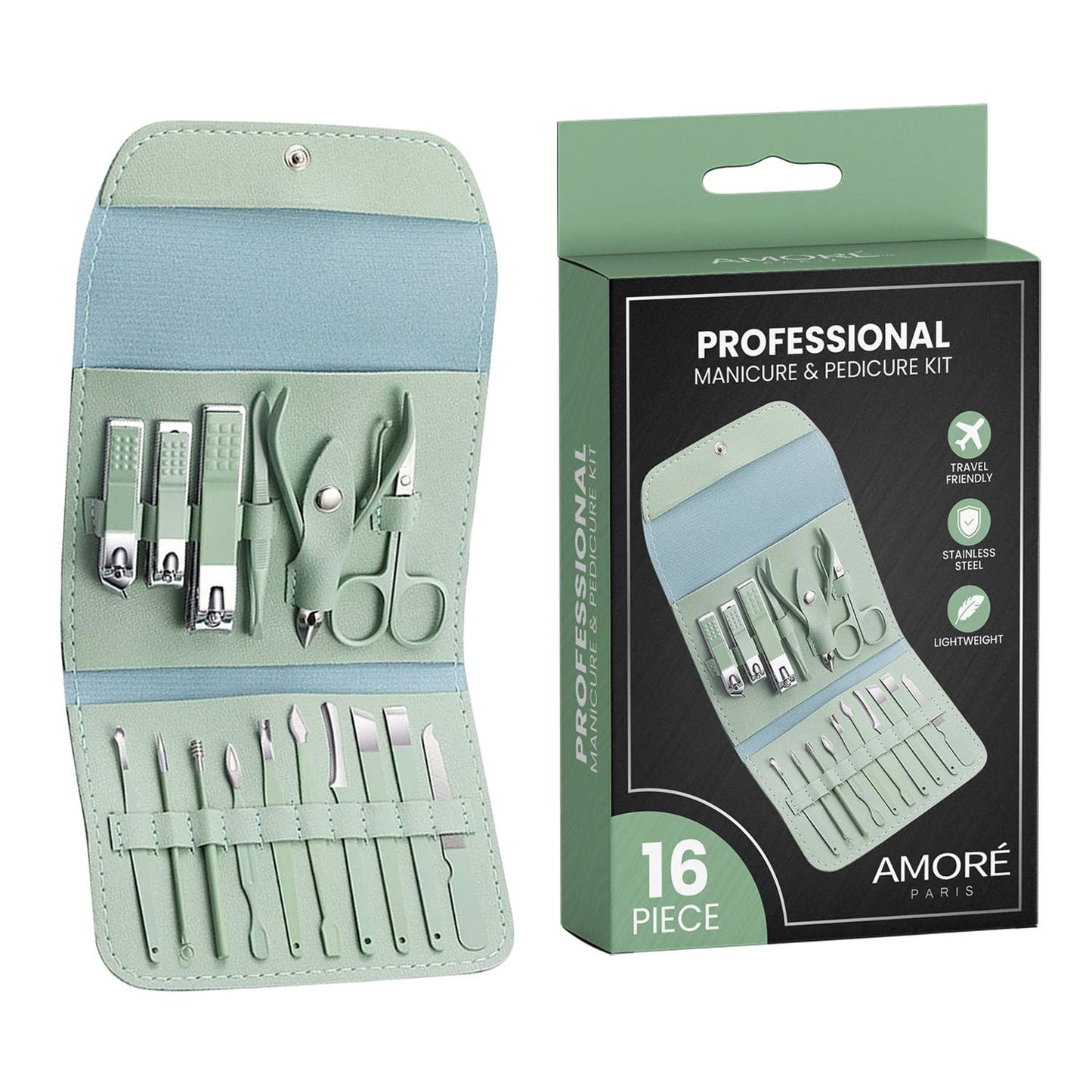 The American Gift Company (TAGCO) - Set profesional de manicura y pedicura de acero inoxidable de 16 piezas
