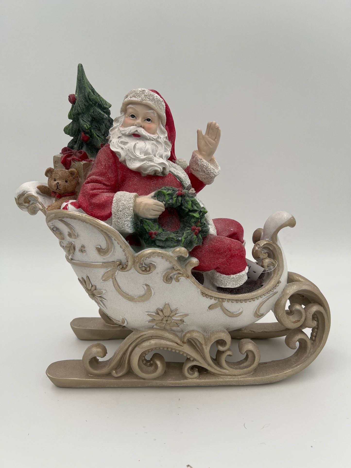 Glittered Santa in Sleigh Figurine