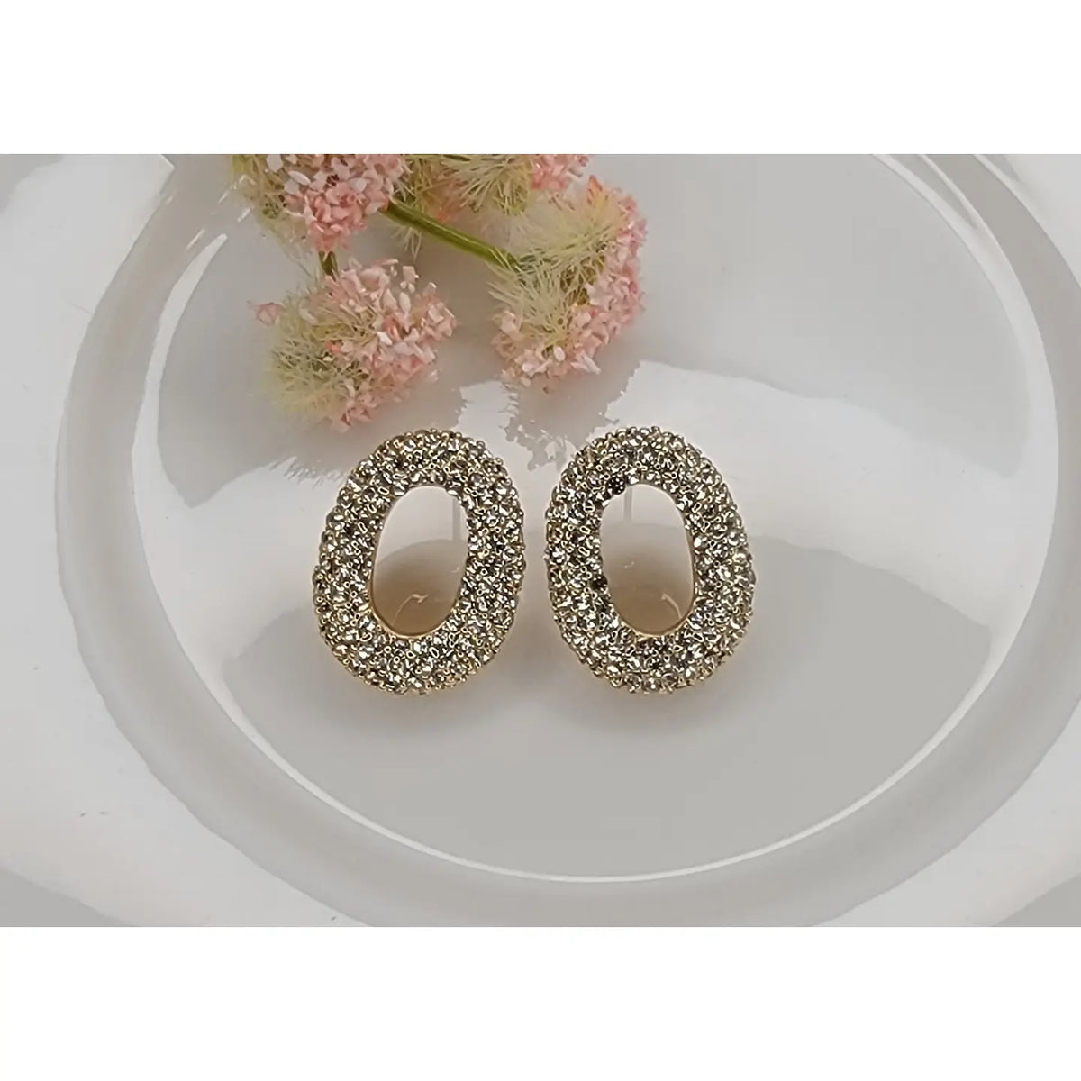 Oval Rhinestone Post Earrings