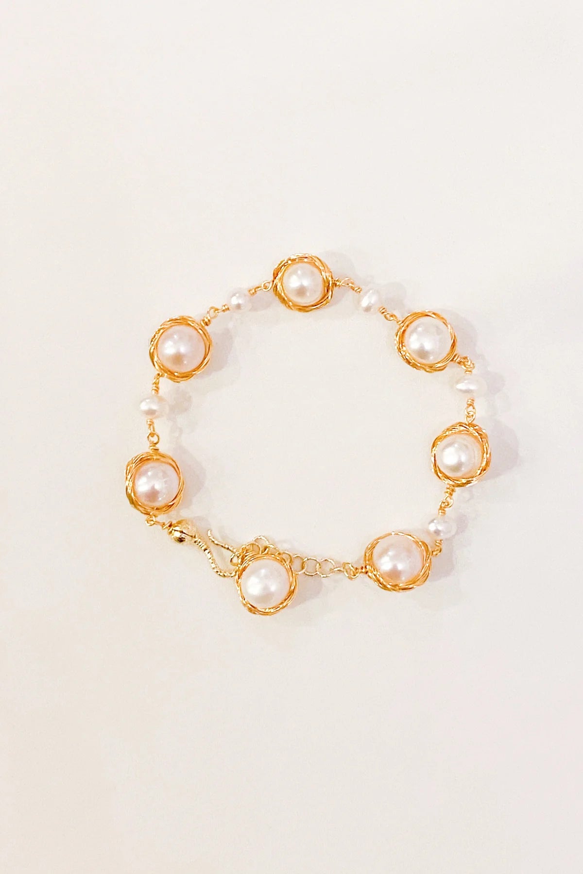 Gold wrapped freshwater pearl bracelet