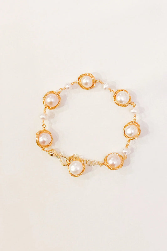 Gold wrapped freshwater pearl bracelet