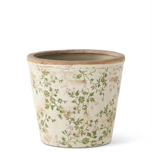 Cream & Green Floral Ceramic Pots-MEDIUM