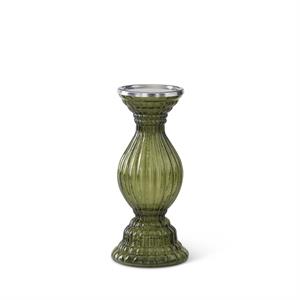 Green Glass Pillar Candleholders (SM/med)