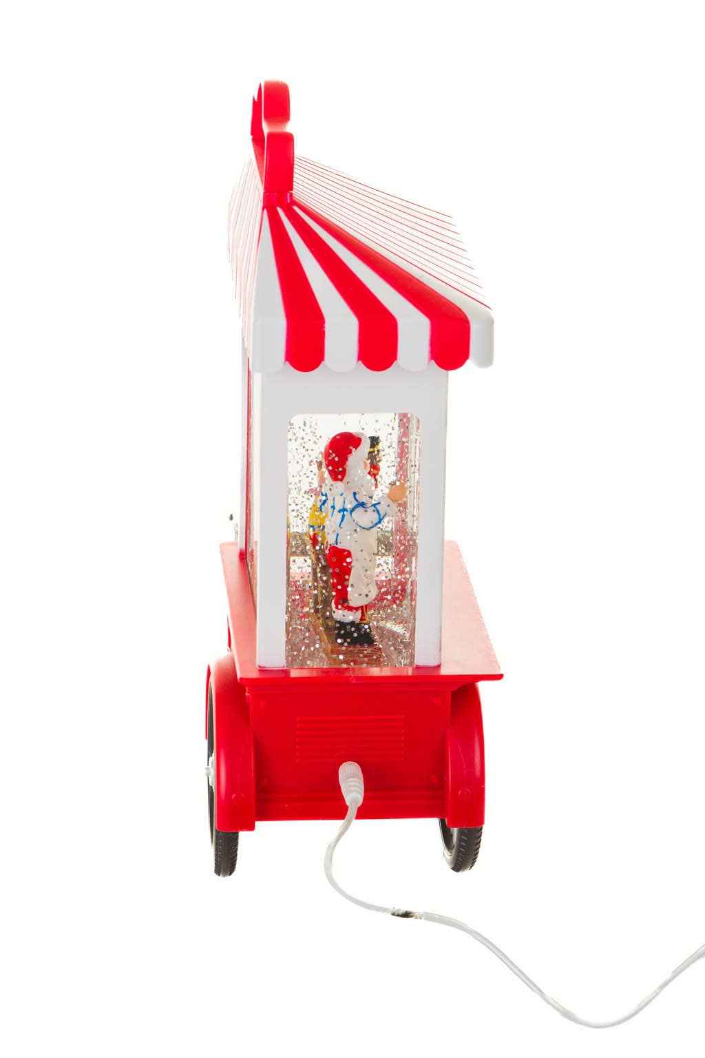 Red/White LED Santa's Workshop Cart Snow Globe w/ Toymakers