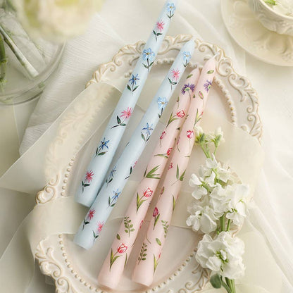 Velas Meta - Vela navideña sin humo de tallo largo con estampado floral de 25 cm