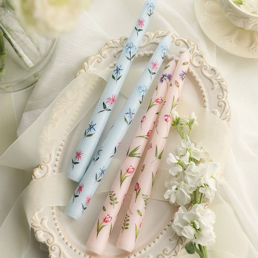 Velas Meta - Vela navideña sin humo de tallo largo con estampado floral de 25 cm
