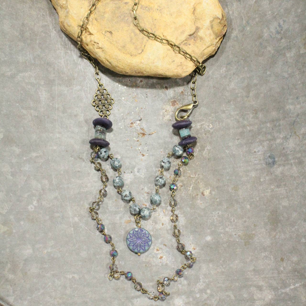 Cool Shades of Blue & Purple Glass Beaded Layered Necklace