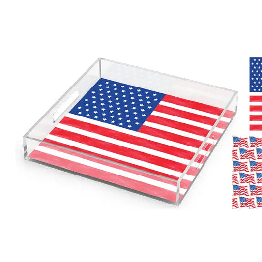 American Flag Red White and Blue Acrylic Tray 12x12