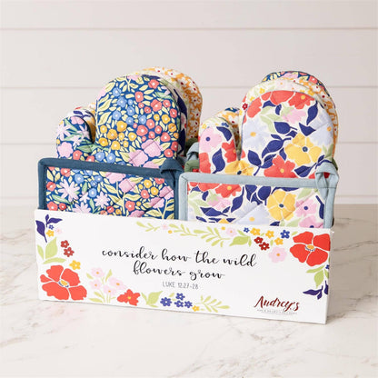 Oven Mitts And Pot Holders Bundle - Fun Floral assorted