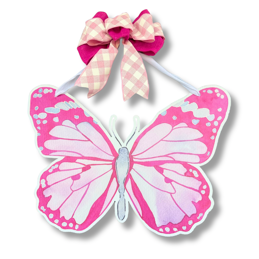 Pink Butterfly Door Hanger: With Bow
