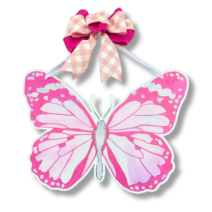 Pink Butterfly Door Hanger: With Bow