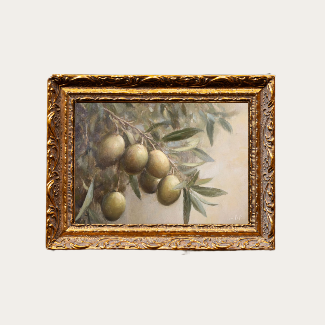 Aceitunas Vintage | Arte enmarcado en latón francés con molde dorado
