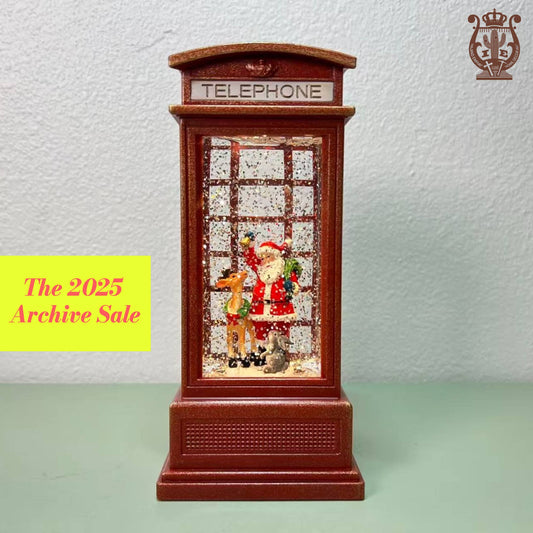 7.85” B/O Lighted Santa Phone Booth Lantern Glitter Globe