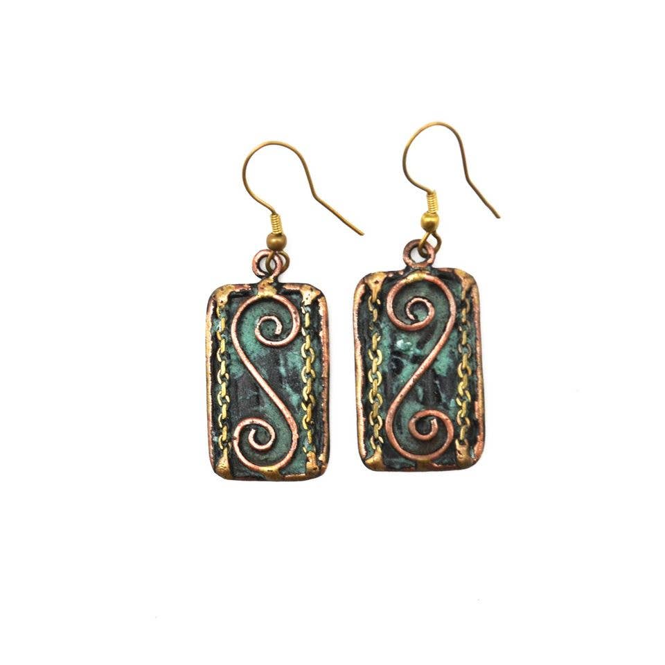Brass Patina S Shape Earrings