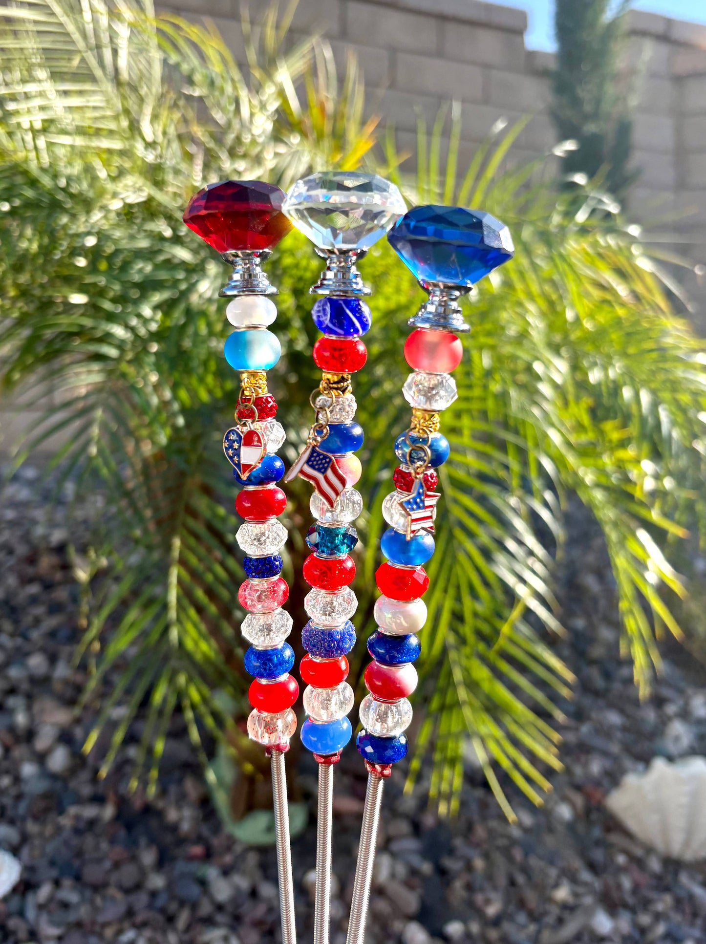 Red, White, Blue Patriotic Garden Stakes 7 inch