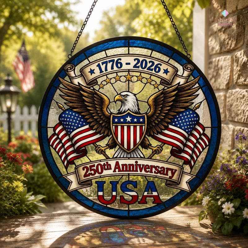 Patriotic Eagle Glass Suncatcher, 250 Years Of Freedom