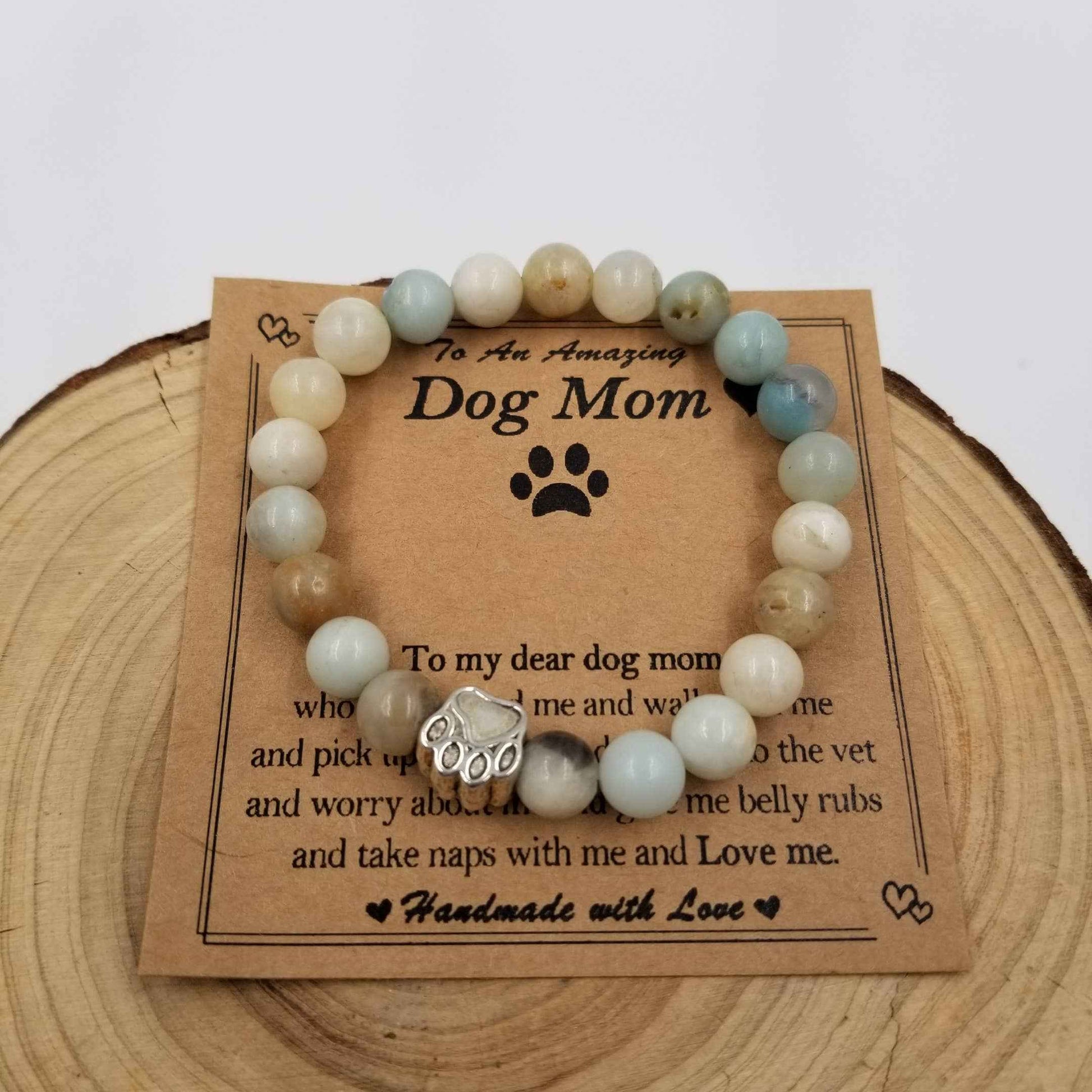 Natural Stone Dog Mom Bracelet With Card: Green