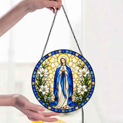 Virgin Mary Stained Glass Suncatcher, Christian Window Decor