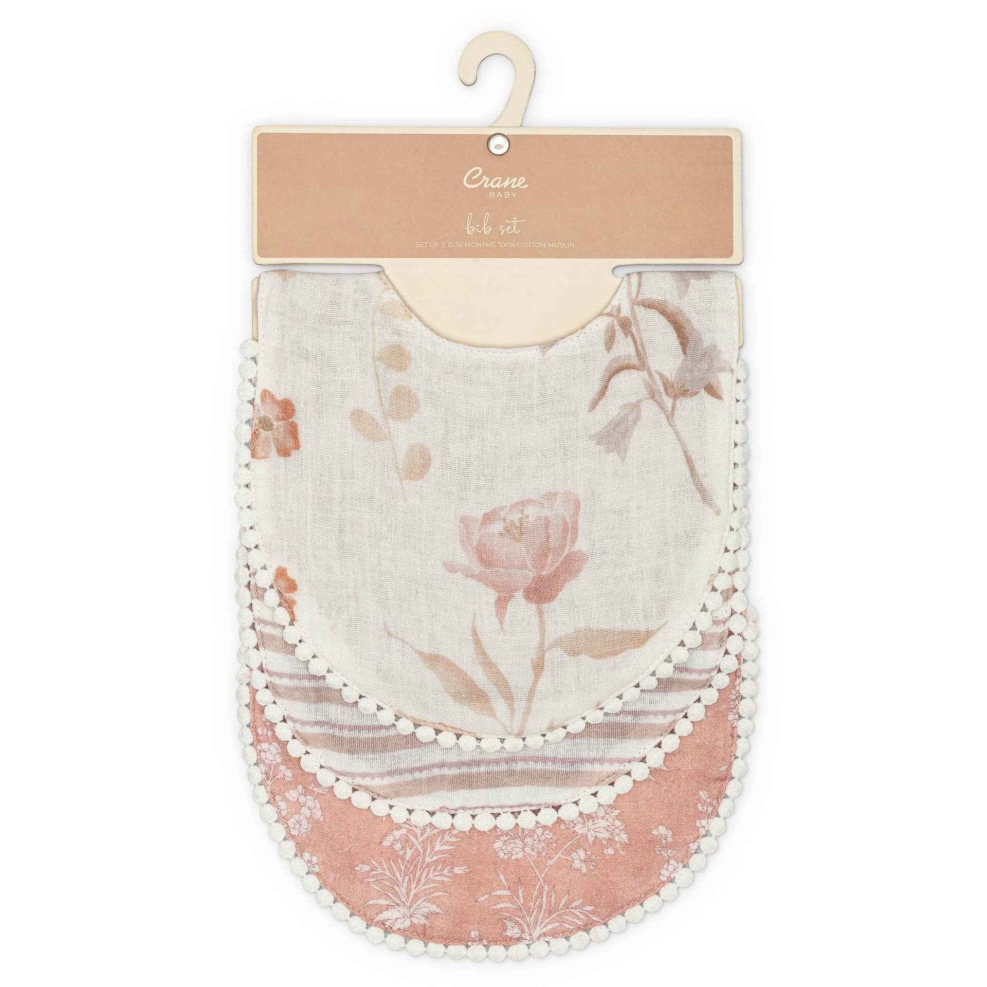 Crane Baby - Violet Floral Cotton Baby Bib Set (3 Pack)