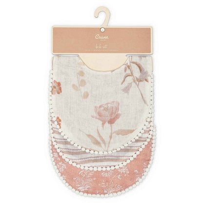 Crane Baby - Violet Floral Cotton Baby Bib Set (3 Pack)