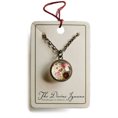 Cosmo Flower Simple Reversible Glass Cabochon Necklace