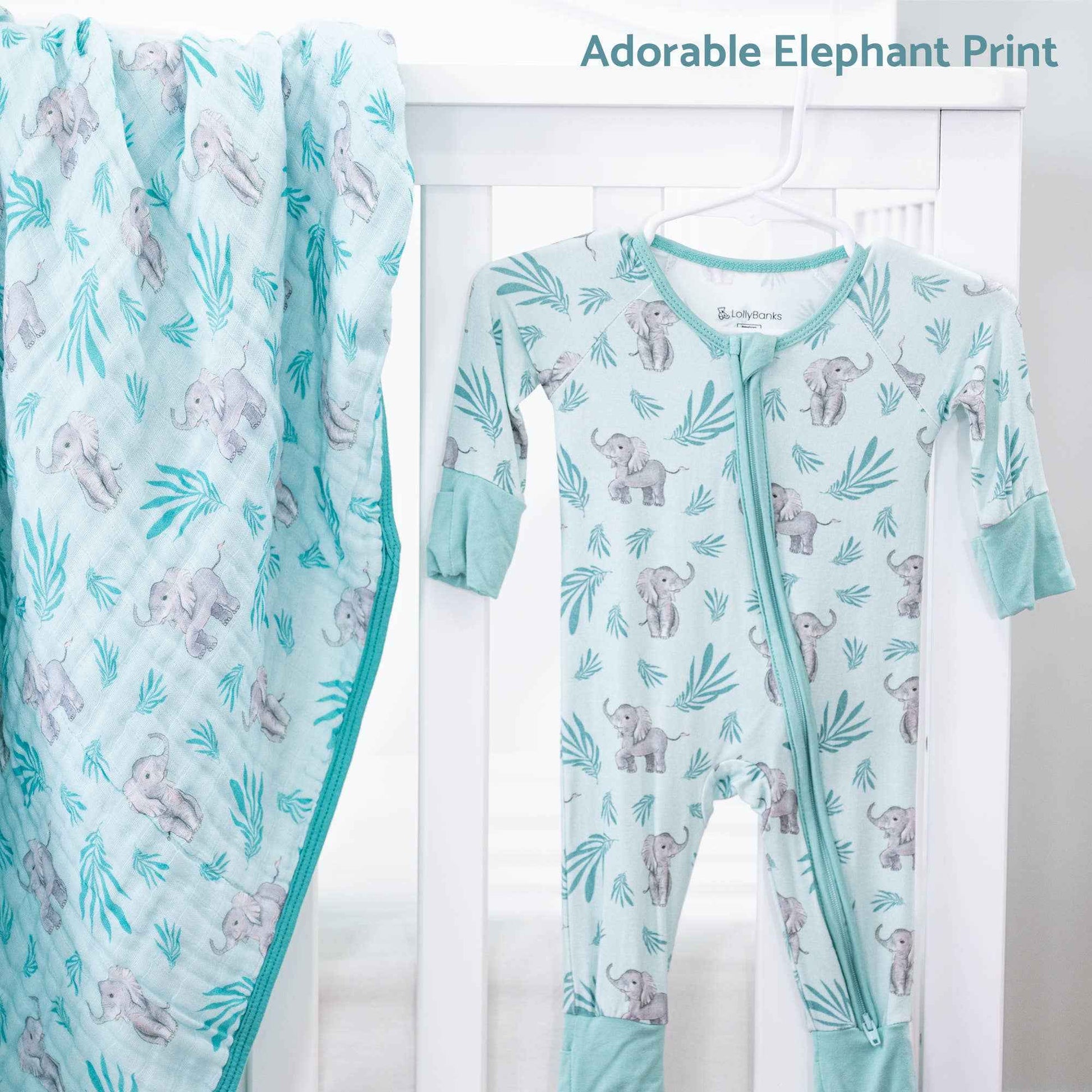 LollyBanks - Bamboo Baby Convertible Zipper Pajamas - Elephant