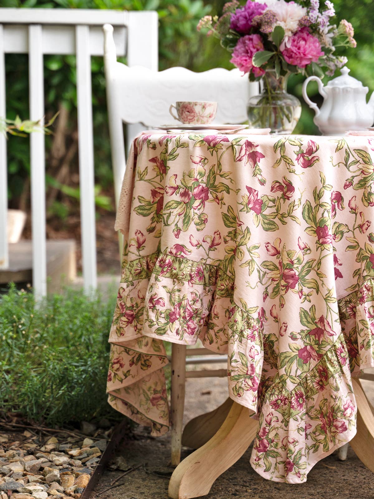Sweet Pea Ruffle Tablecloth - Rose
