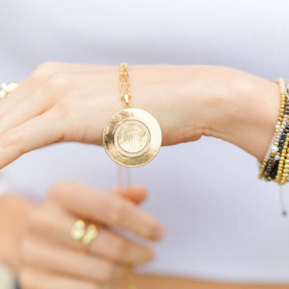 Large Pave Accented Round Textured Pendant