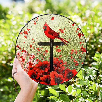 Cardinal & Cross Stained Glass Suncatcher, Window Decor