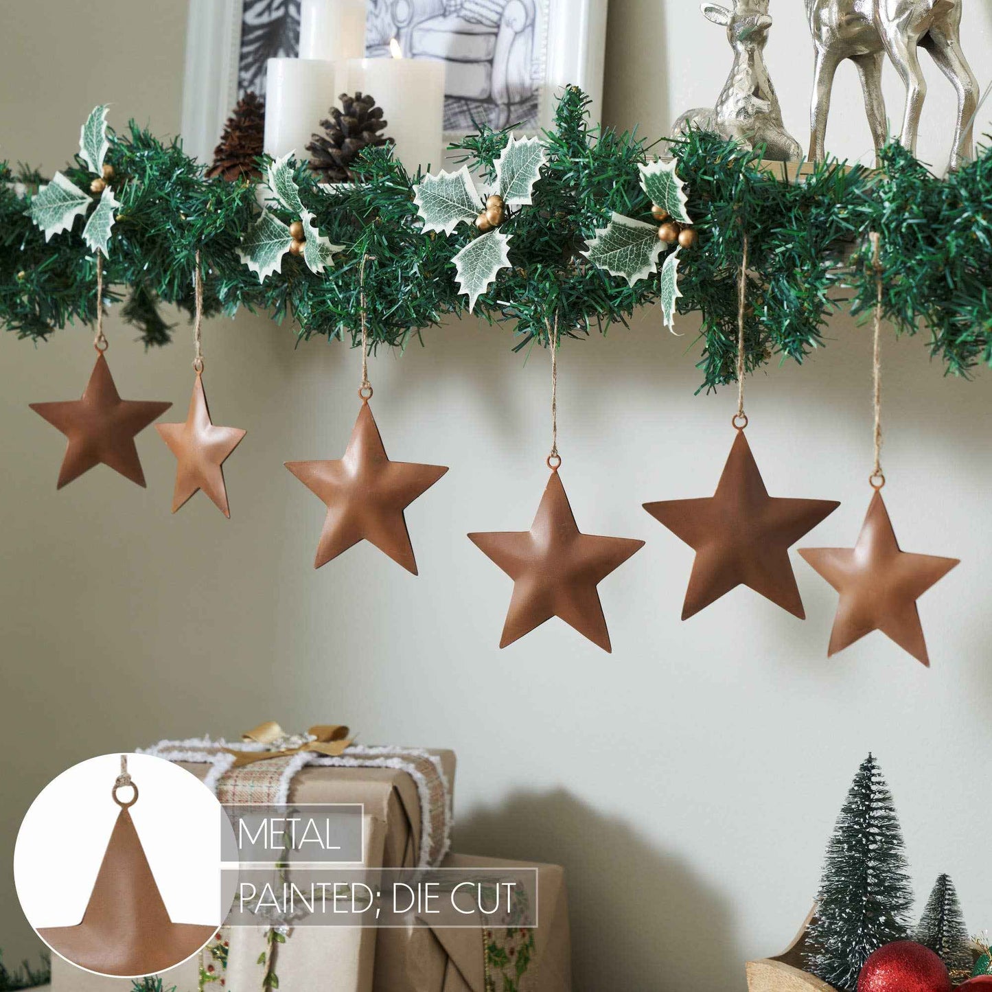 Rust Star Metal Ornament Set of 6 - 4.2/5.2 inch