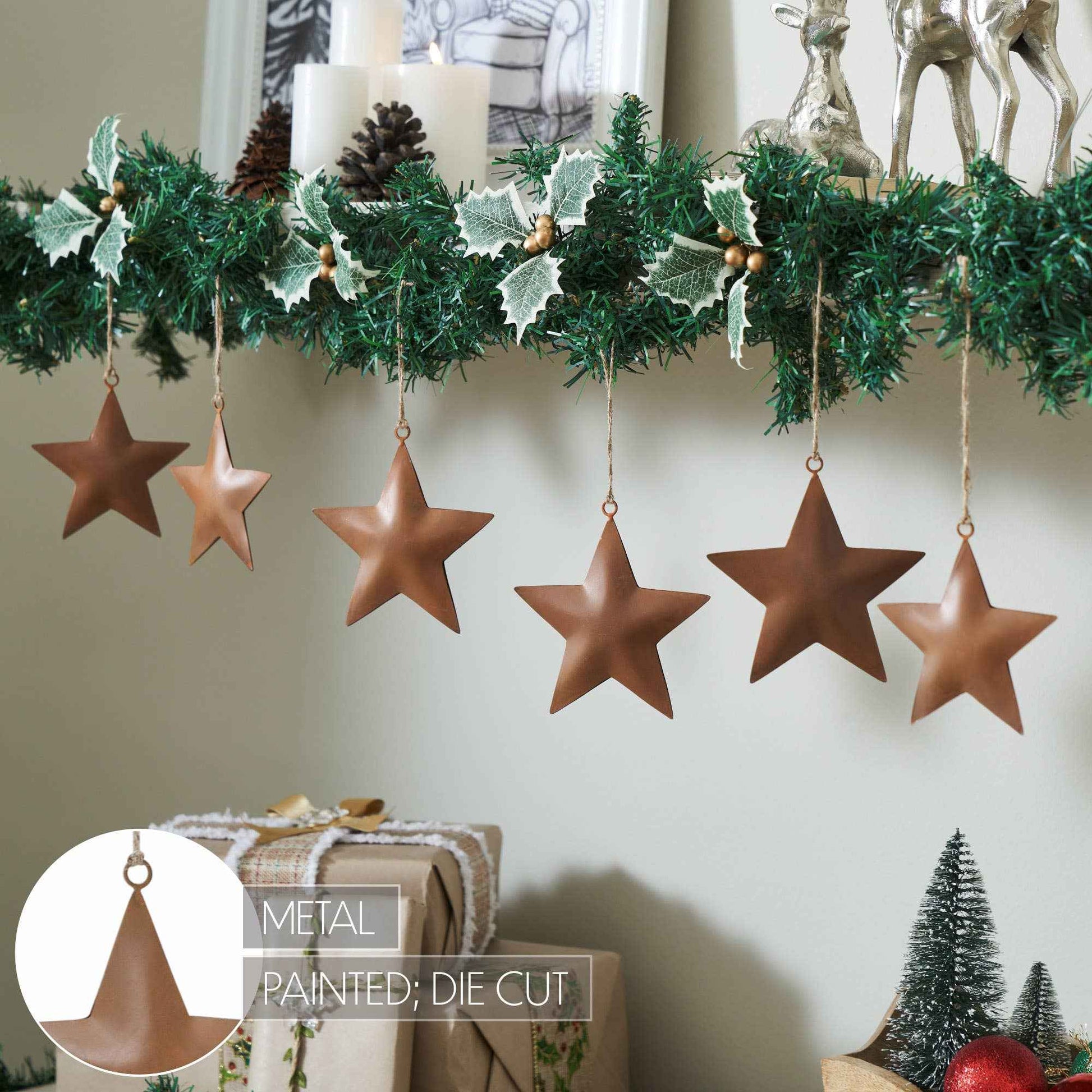 Rust Star Metal Ornament Set of 6 - 4.2/5.2 inch