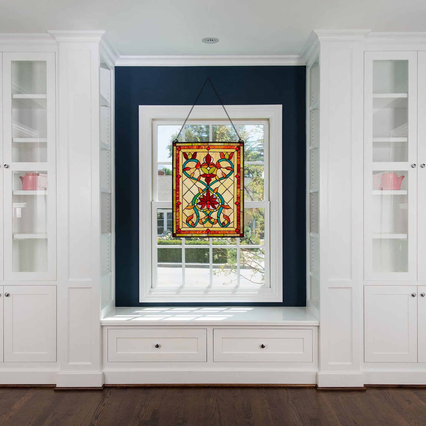 24" Amber Floral Stained Glass Window Panel