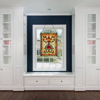 24" Amber Floral Stained Glass Window Panel