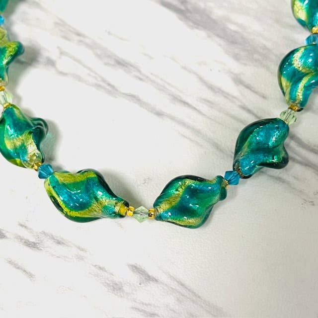 Anita K By Blushing Pink - Murano Twisted Glass With Crystal Necklace