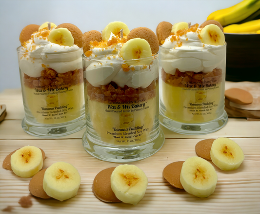 Wax and Wix Bakery® - Banana Pudding Candle. 13 oz. Large Soy Dessert Candle