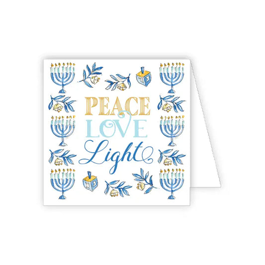 Enclosure Card Handpainted Peace Love Light Menoras & Dreidels