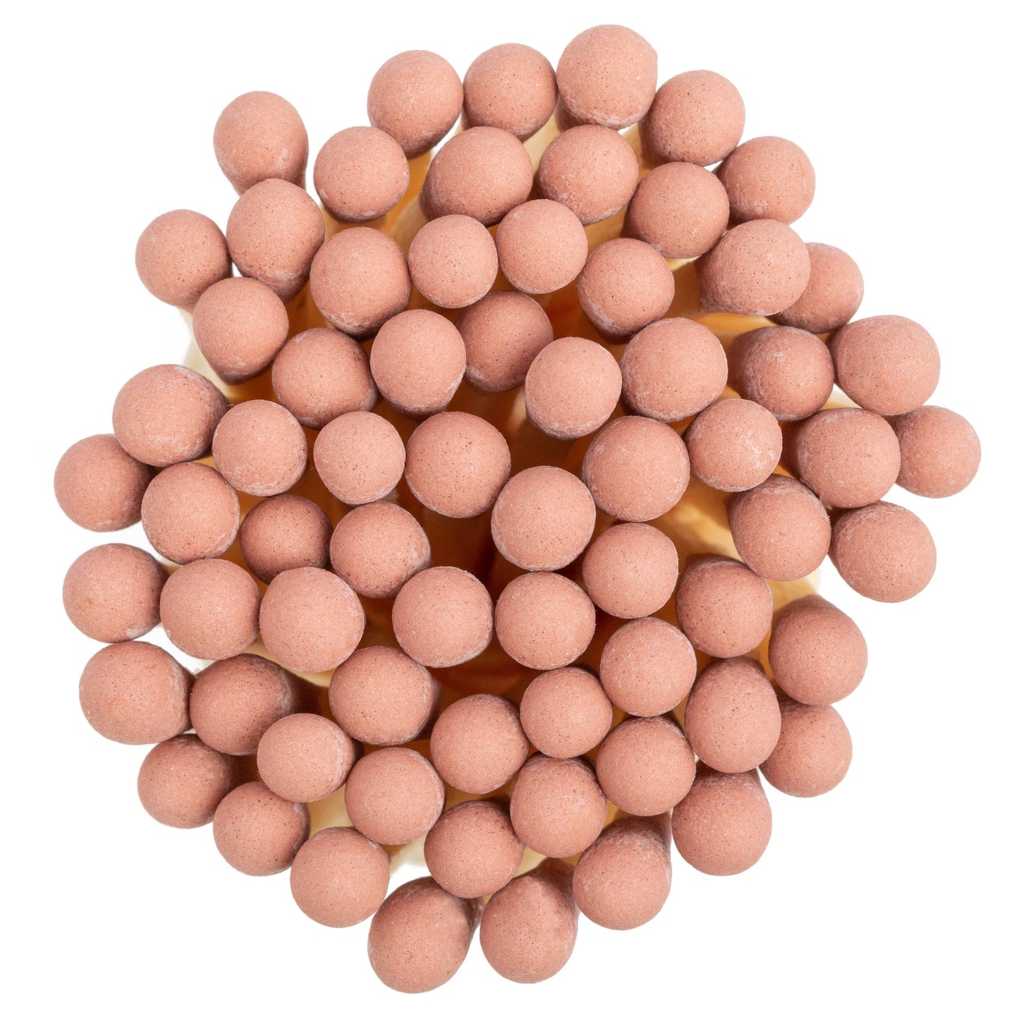 Cerillas color rosa empolvado en frasco de corcho mediano.