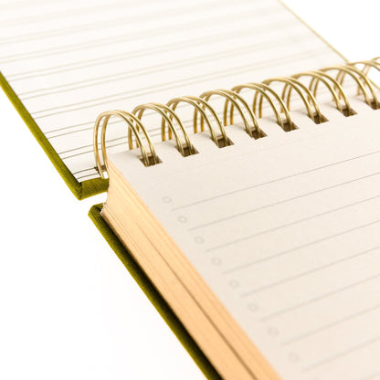 Olive Fabric-Bound Notepad, An olive green fabric notepad printed Olive the Life I Live with a hand drawn olive graphic.