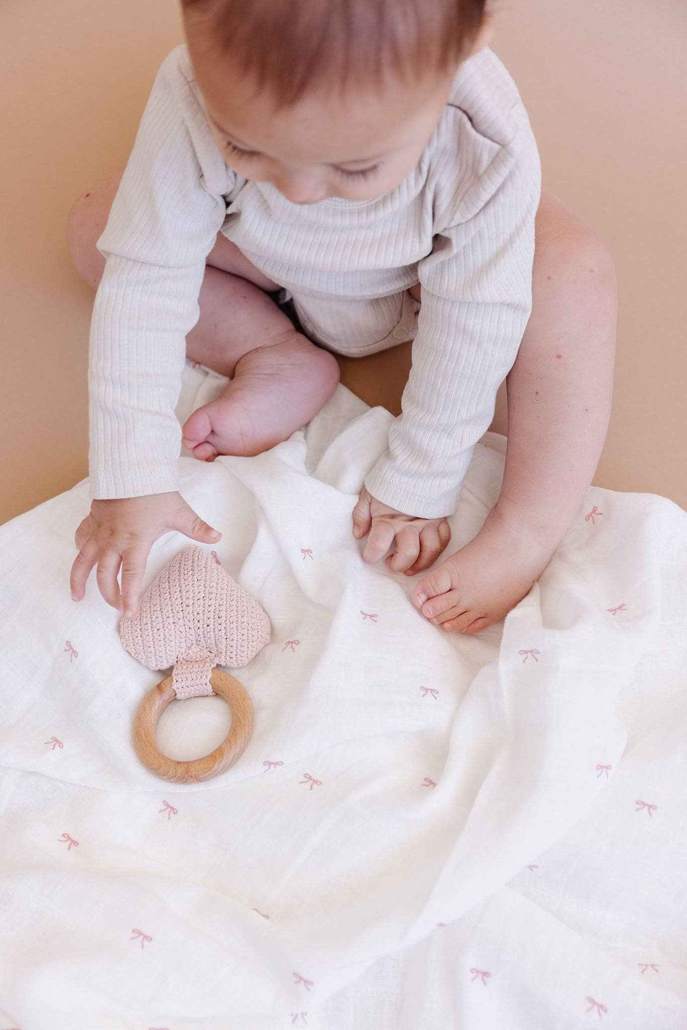 Muslin Swaddle Set Strawberry Bow Pink Stripe Baby Organic: Pink