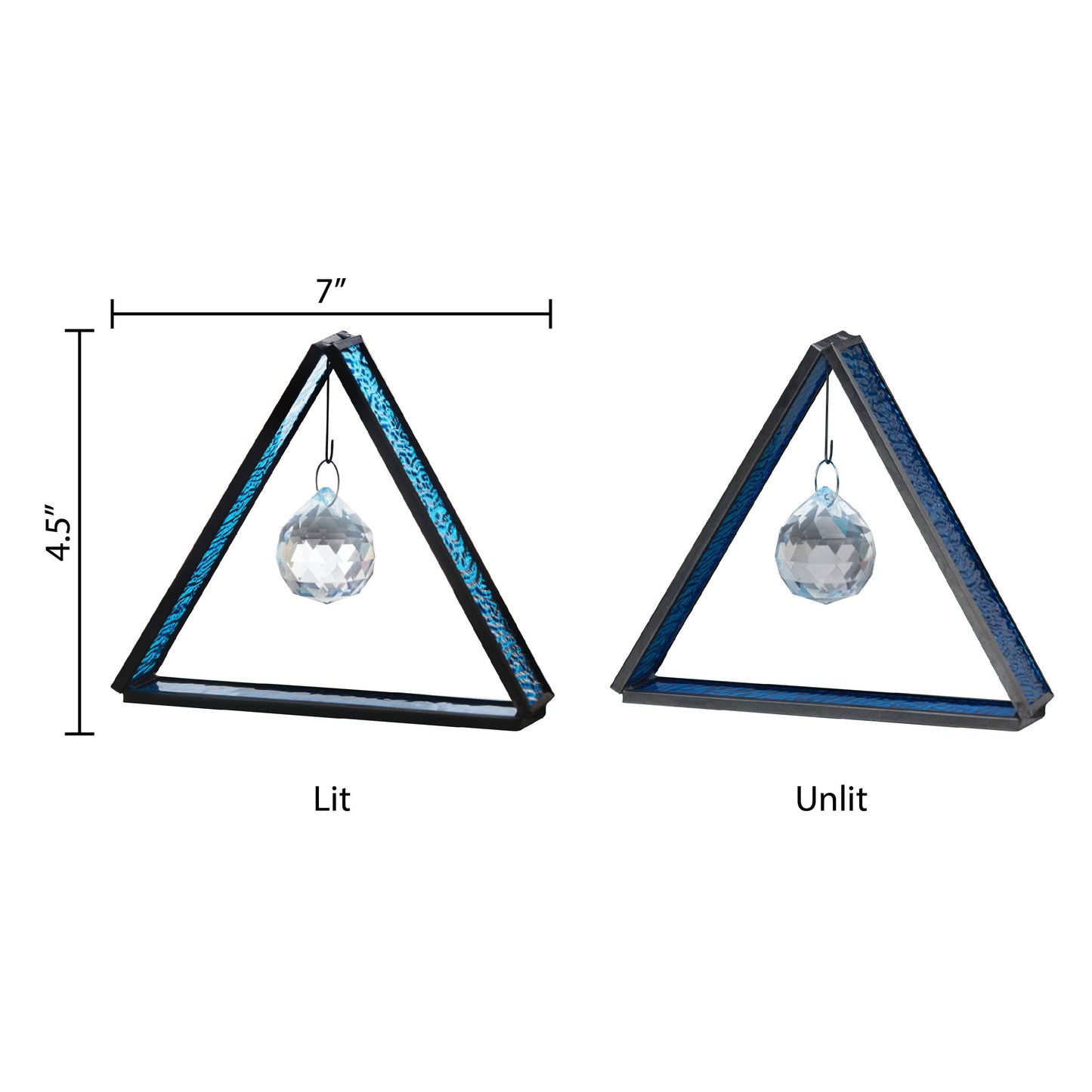 4.5”H Crystal Ball in Blue Standing Triangle Suncatcher