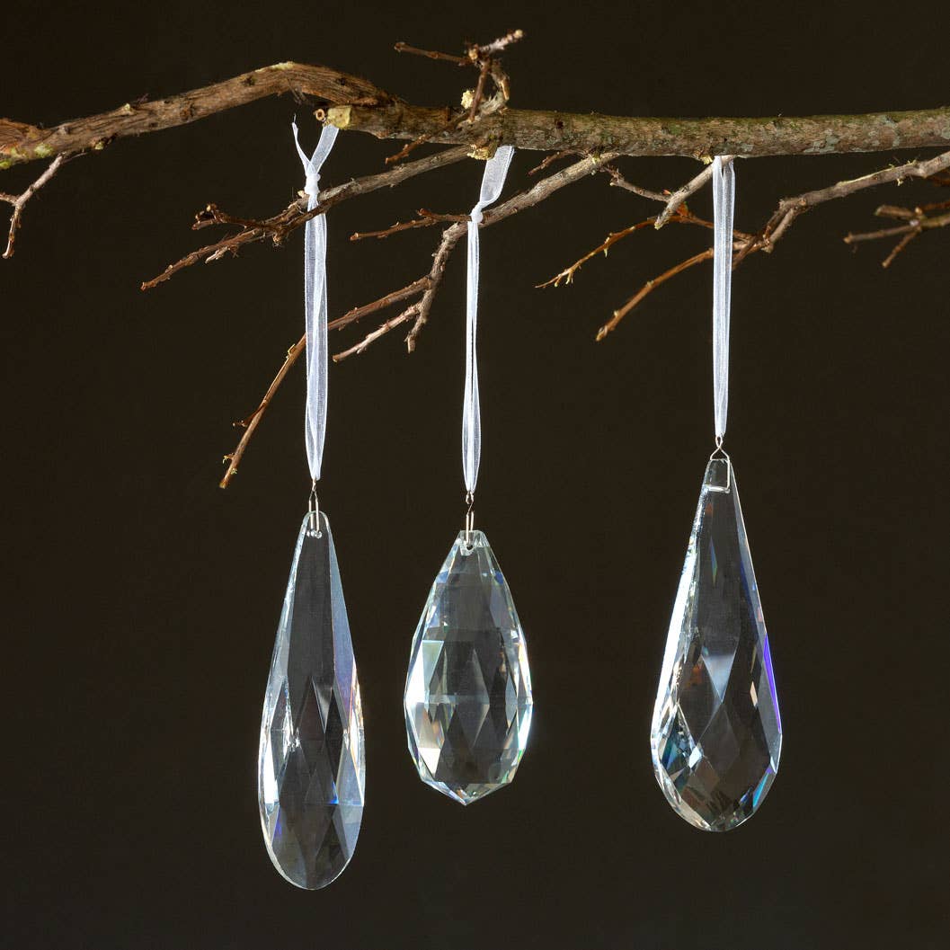 Faceted Crystal Drop Clear Ornaments