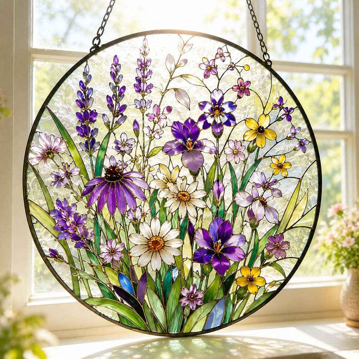 Wildflower Suncatcher, Stained Glass Style Window Hanging