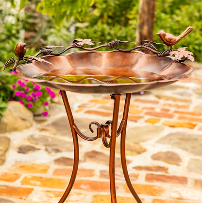 29.25" Tall Flower-Shaped Birdbath & Trifold Stand in Antiqu