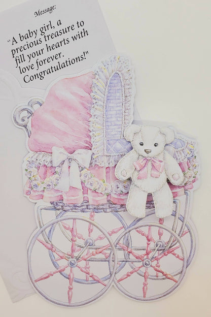 Baby Girl Embossed die-cut Greeting Card