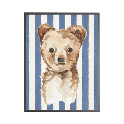 Watercolor Baby Bear On Navy Stripes