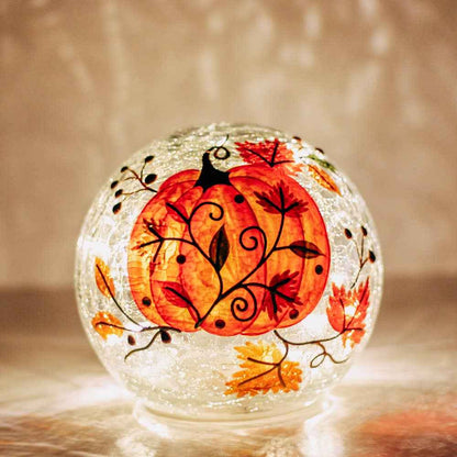 Swirling Pumpkin LED Glass Orb – Fall Autumn Home Decor