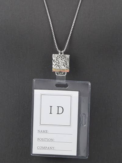 Tree of Life Tri-Tone Square ID Holder & Necklace